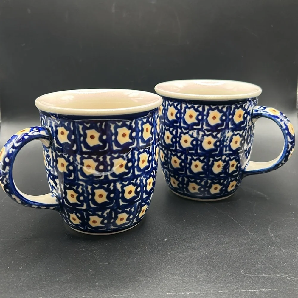Blue and White Patterned Ceramic Mugs - Picture 7 of 9
